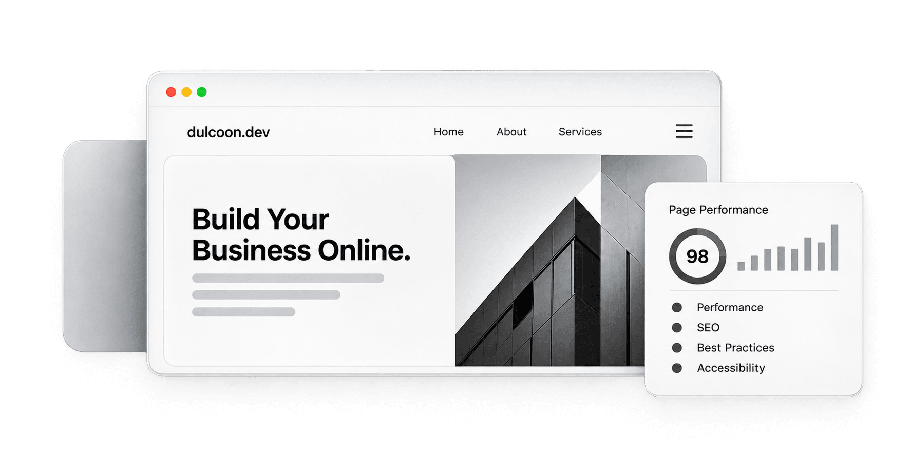 Light business website analytics mockup